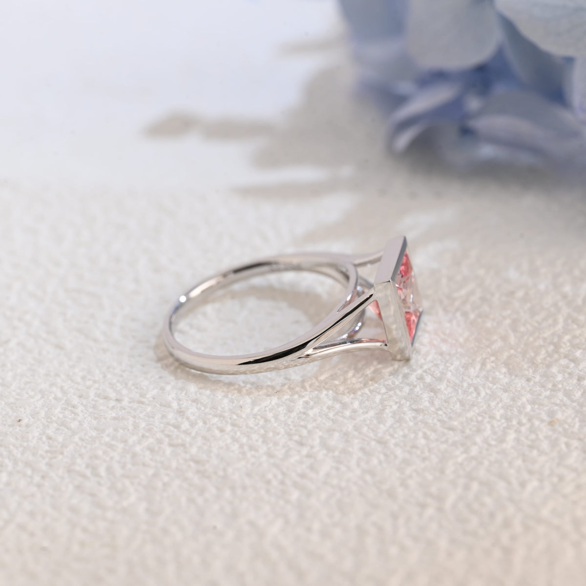 CausYou princess cut moissanite engagement ring CausYou Princess Cut Pink Sapphire Engagement Ring Solid Gold