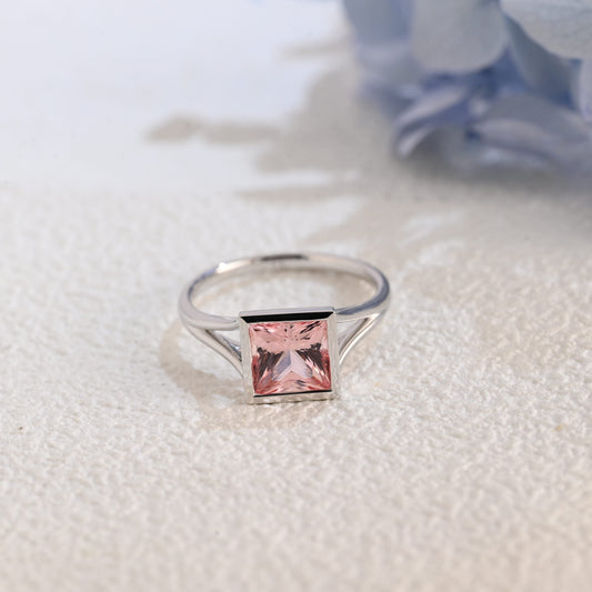 CausYou princess cut moissanite engagement ring CausYou Princess Cut Pink Sapphire Engagement Ring Solid Gold