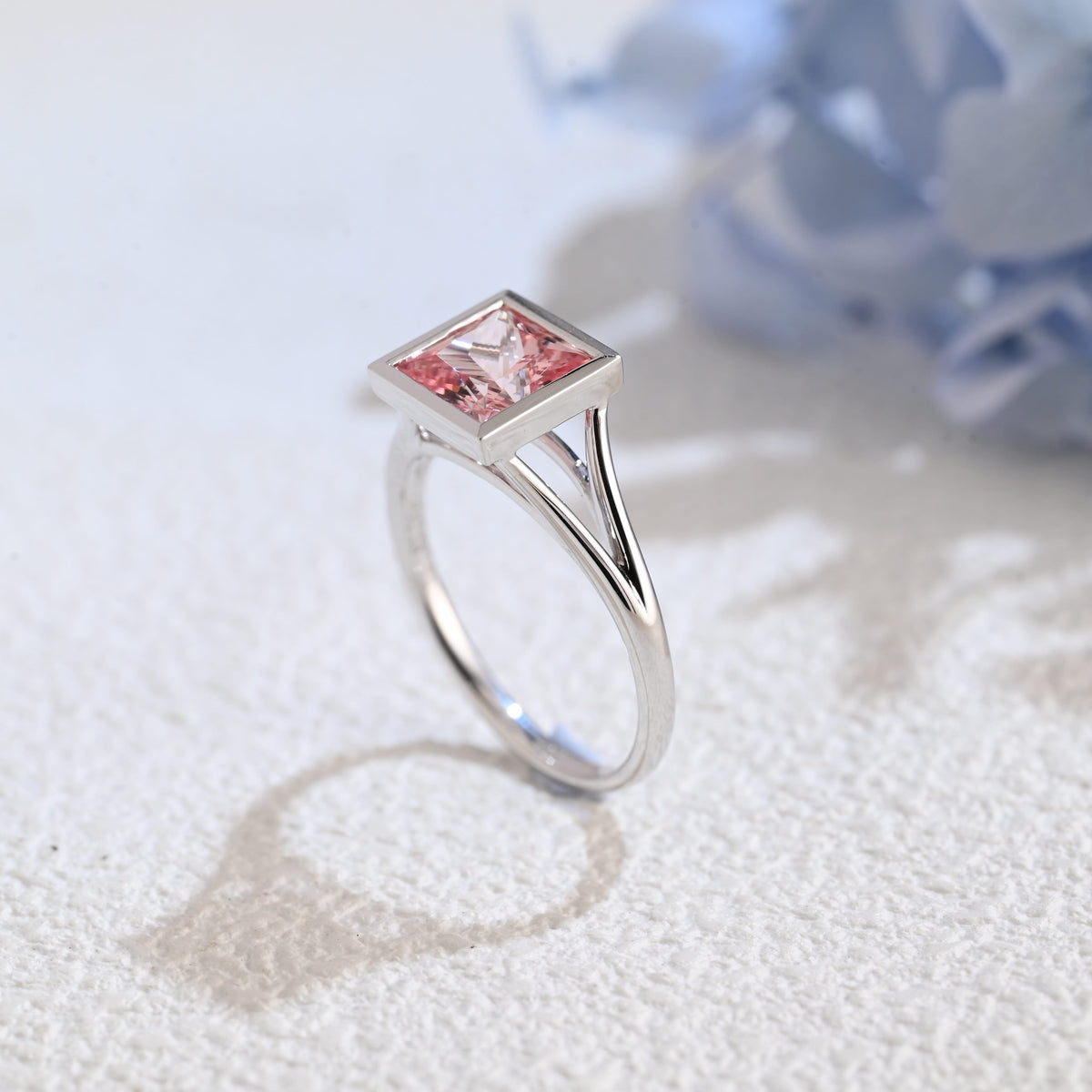 CausYou princess cut moissanite engagement ring CausYou Princess Cut Pink Sapphire Engagement Ring Solid Gold