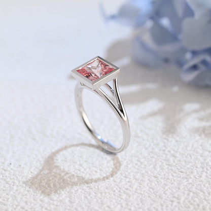 CausYou princess cut moissanite engagement ring CausYou Princess Cut Pink Sapphire Engagement Ring Solid Gold