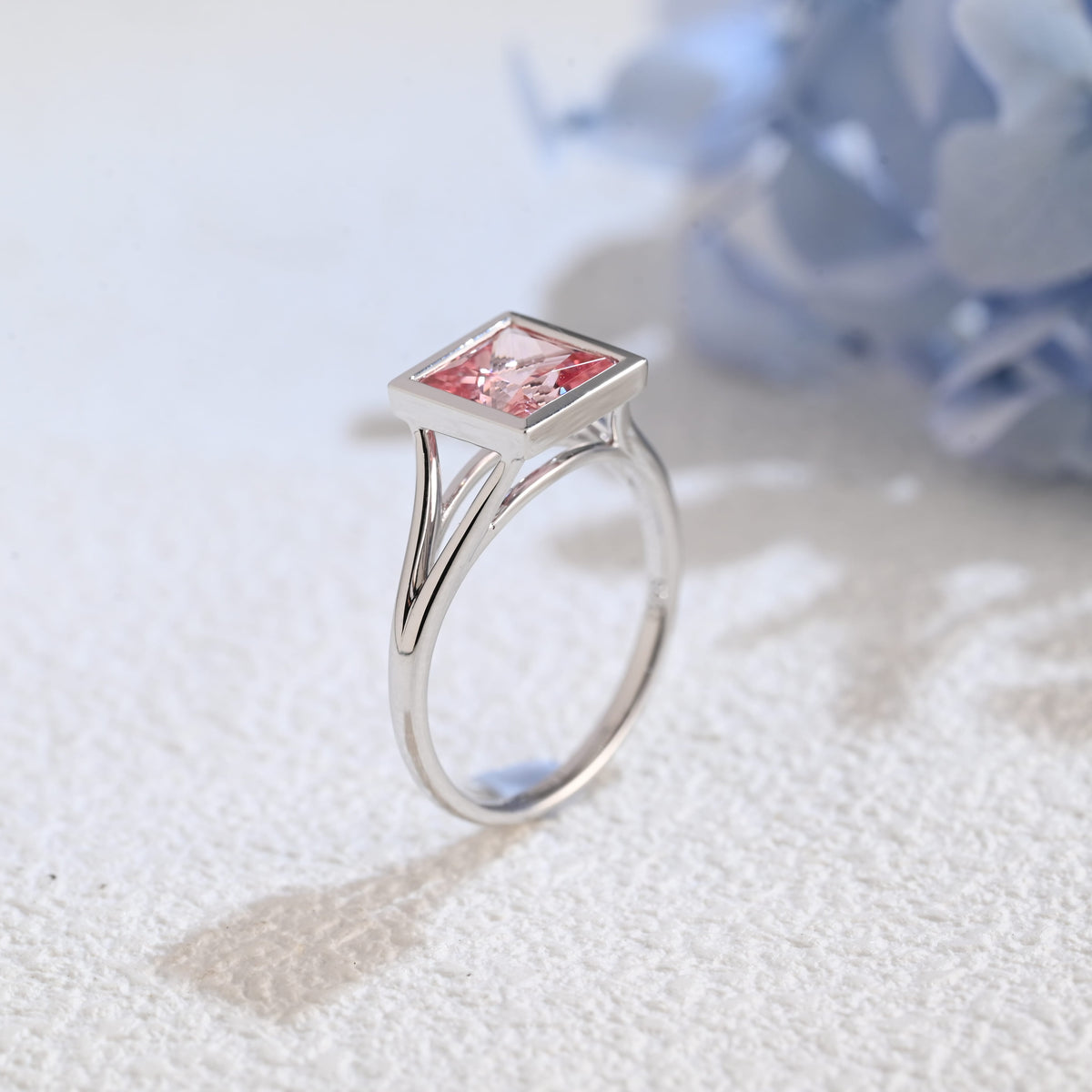 CausYou princess cut moissanite engagement ring CausYou Princess Cut Pink Sapphire Engagement Ring Solid Gold