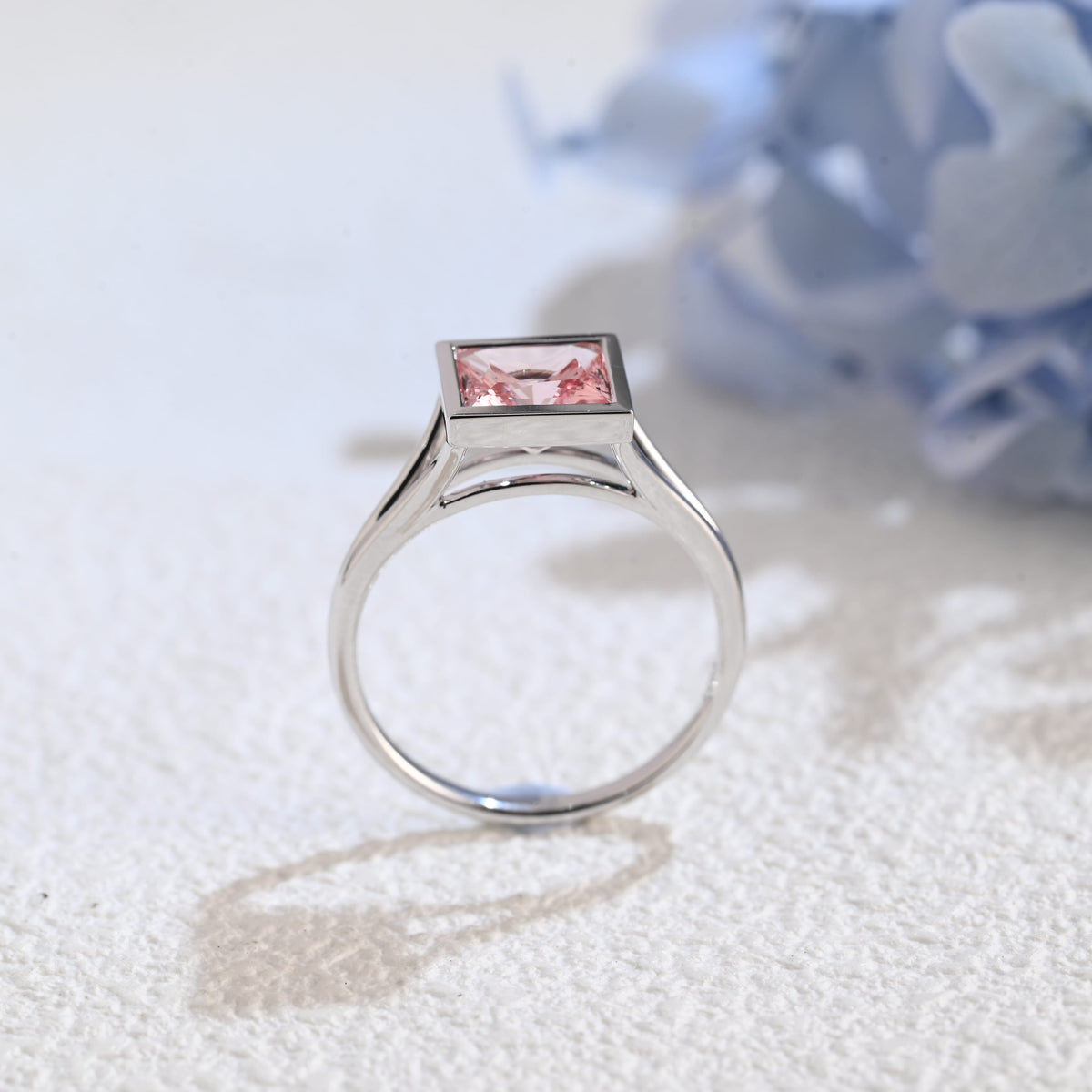 CausYou princess cut moissanite engagement ring CausYou Princess Cut Pink Sapphire Engagement Ring Solid Gold
