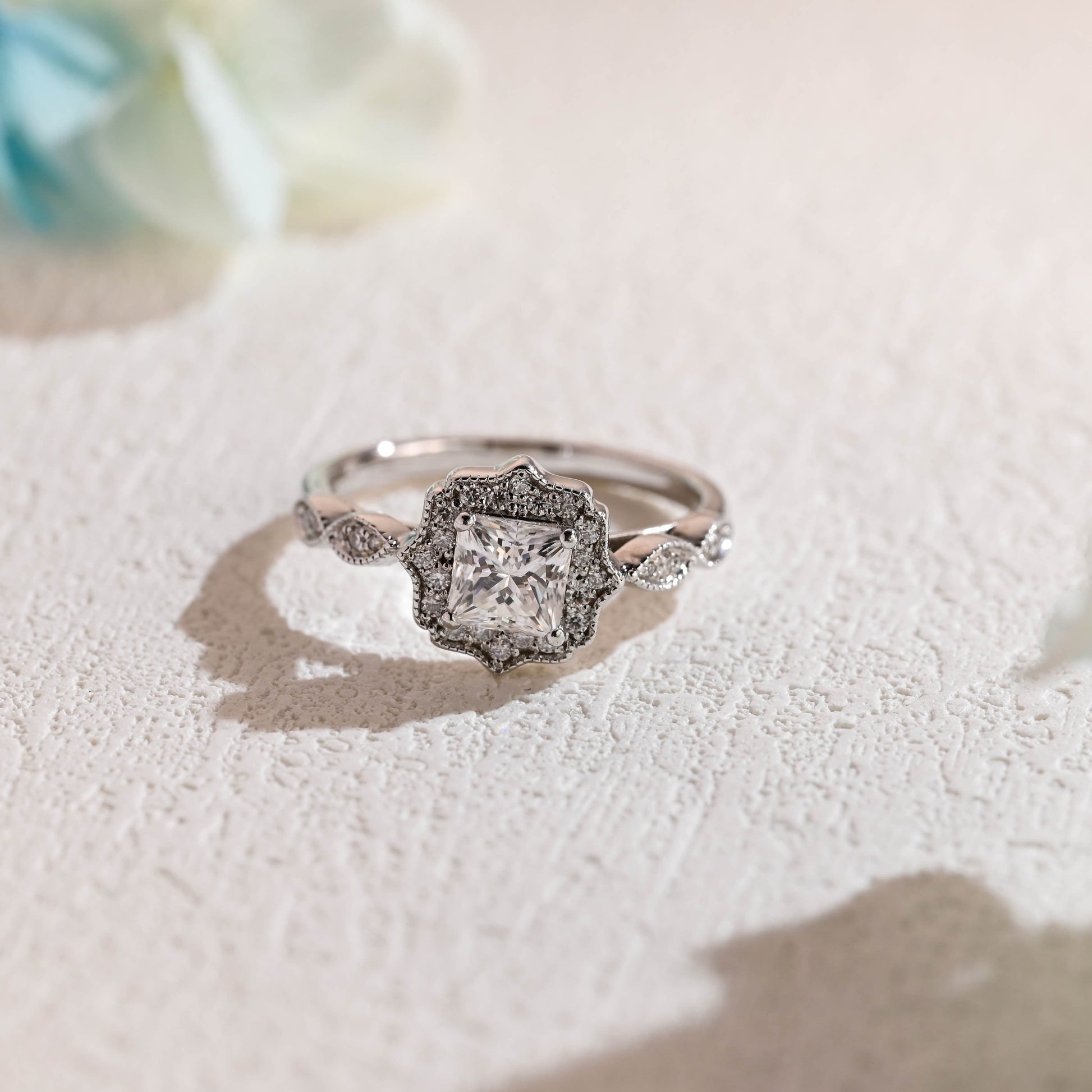 CausYou princess cut moissanite engagement ring Solid Gold Filigree Princess Cut Moissanite Engagement Ring, Vintage Promise Ring, Proposal Ring, Gift for Woman, Wife