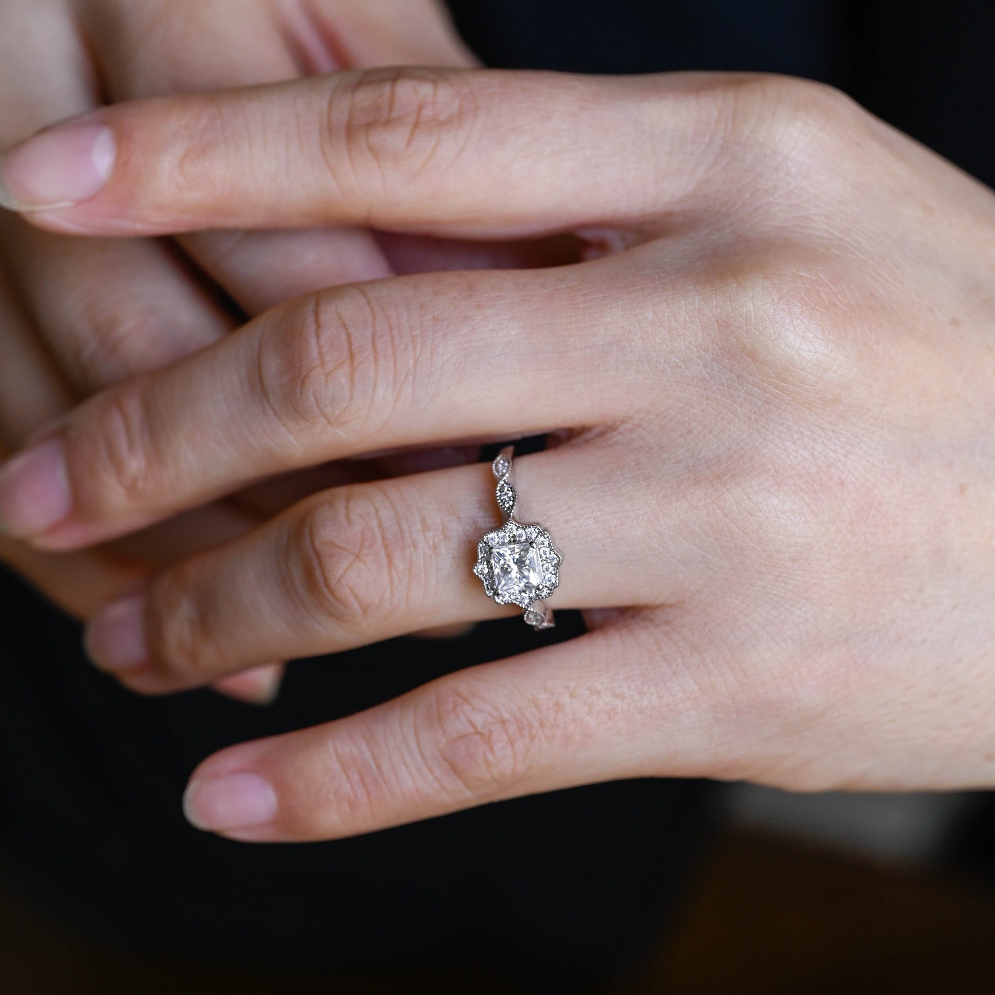 CausYou princess cut moissanite engagement ring Solid Gold Filigree Princess Cut Moissanite Engagement Ring, Vintage Promise Ring, Proposal Ring, Gift for Woman, Wife
