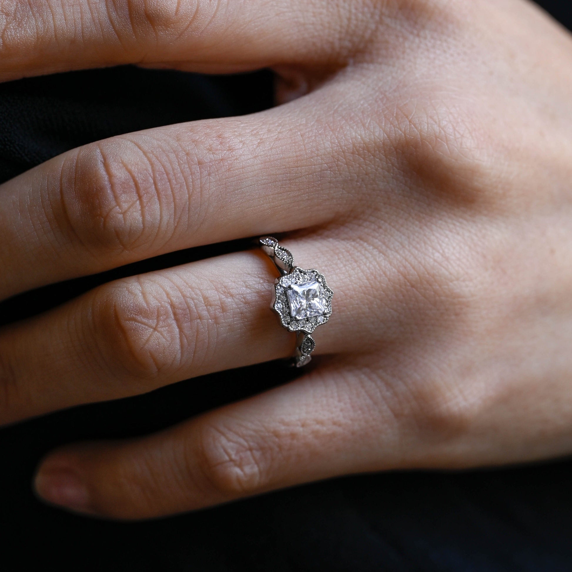 CausYou princess cut moissanite engagement ring Solid Gold Filigree Princess Cut Moissanite Engagement Ring, Vintage Promise Ring, Proposal Ring, Gift for Woman, Wife