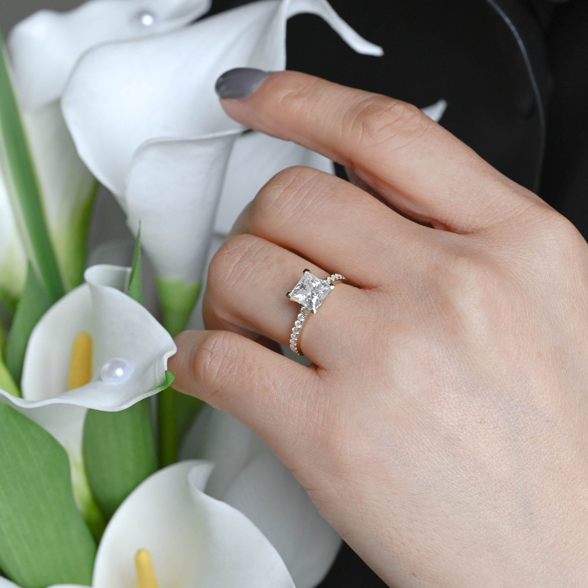 CausYou princess cut moissanite engagement ring Solid Gold Paved Princess Cut Moissanite Engagement Ring