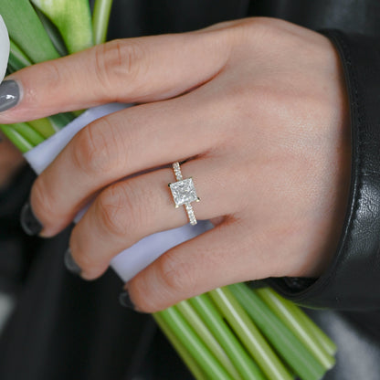 CausYou princess cut moissanite engagement ring Solid Gold Paved Princess Cut Moissanite Engagement Ring