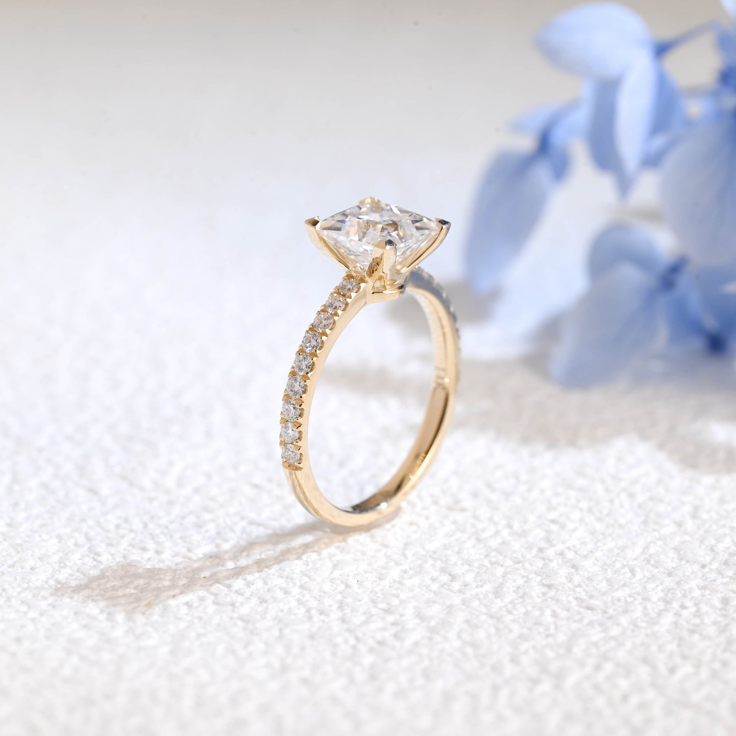 CausYou princess cut moissanite engagement ring Solid Gold Paved Princess Cut Moissanite Engagement Ring