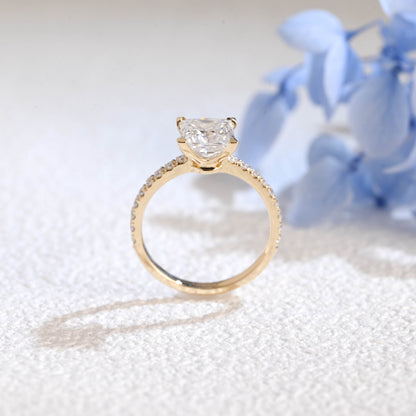 CausYou princess cut moissanite engagement ring Solid Gold Paved Princess Cut Moissanite Engagement Ring