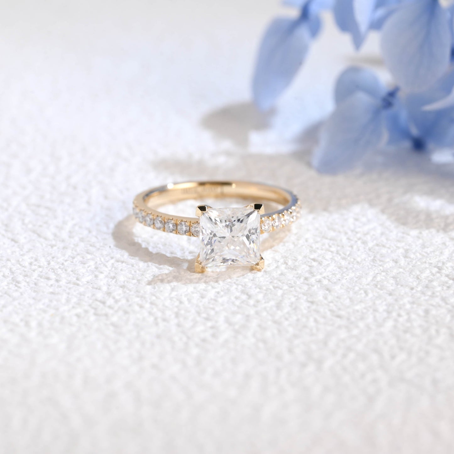 CausYou princess cut moissanite engagement ring Solid Gold Paved Princess Cut Moissanite Engagement Ring