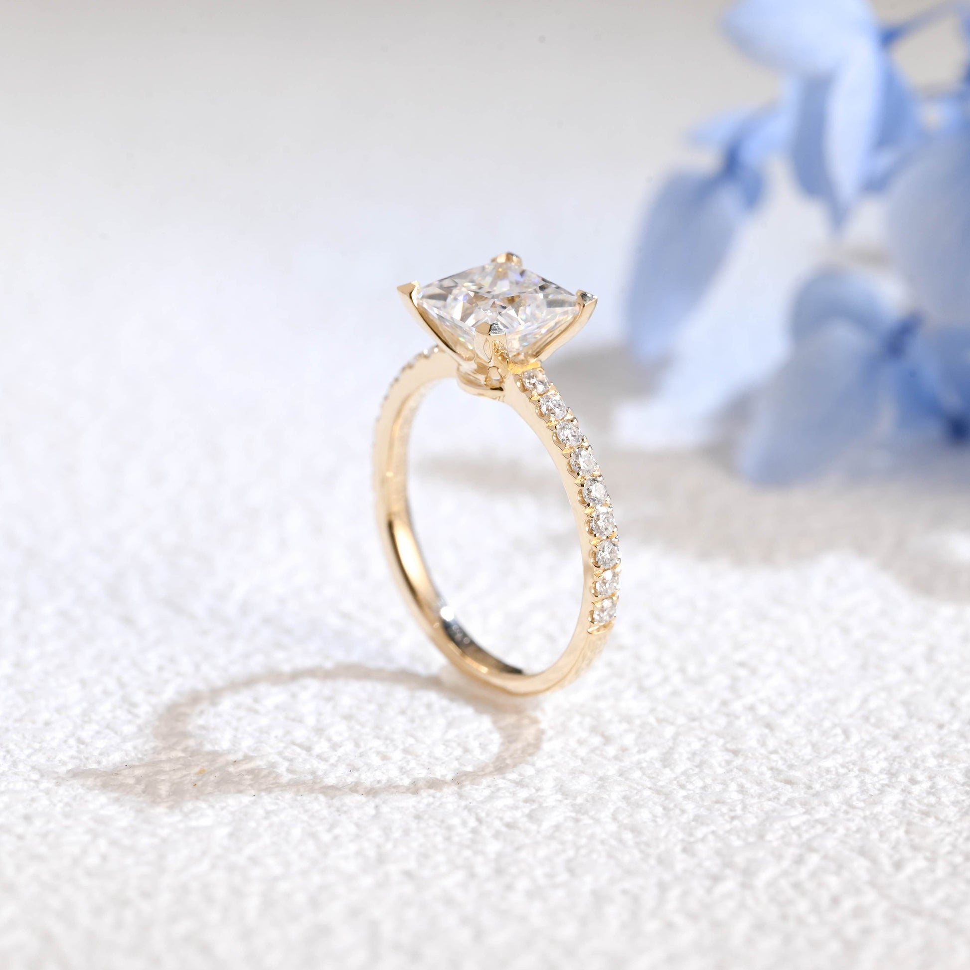 CausYou princess cut moissanite engagement ring Solid Gold Paved Princess Cut Moissanite Engagement Ring
