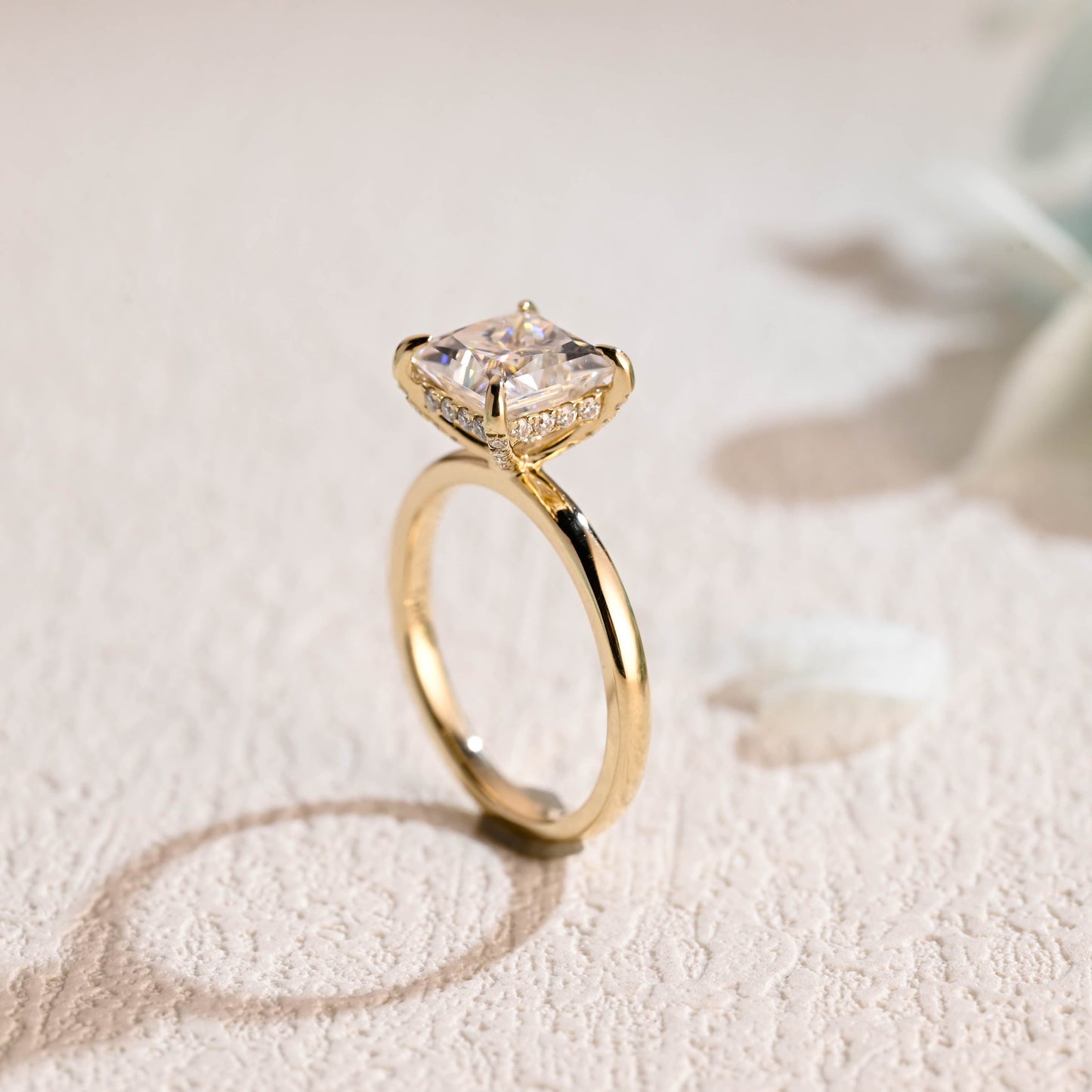 CausYou princess cut moissanite engagement ring Solid Gold Princess Cut Moissanite Engagement Ring, Hidden Halo Promise Ring, Bridal Ring, Git for Women, Wife