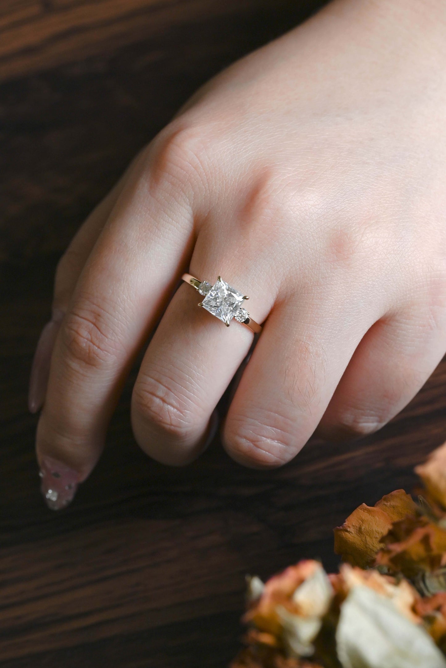 CausYou princess cut moissanite engagement ring Solid Gold Three Stone Princess Cut Moissanite Engagement Ring