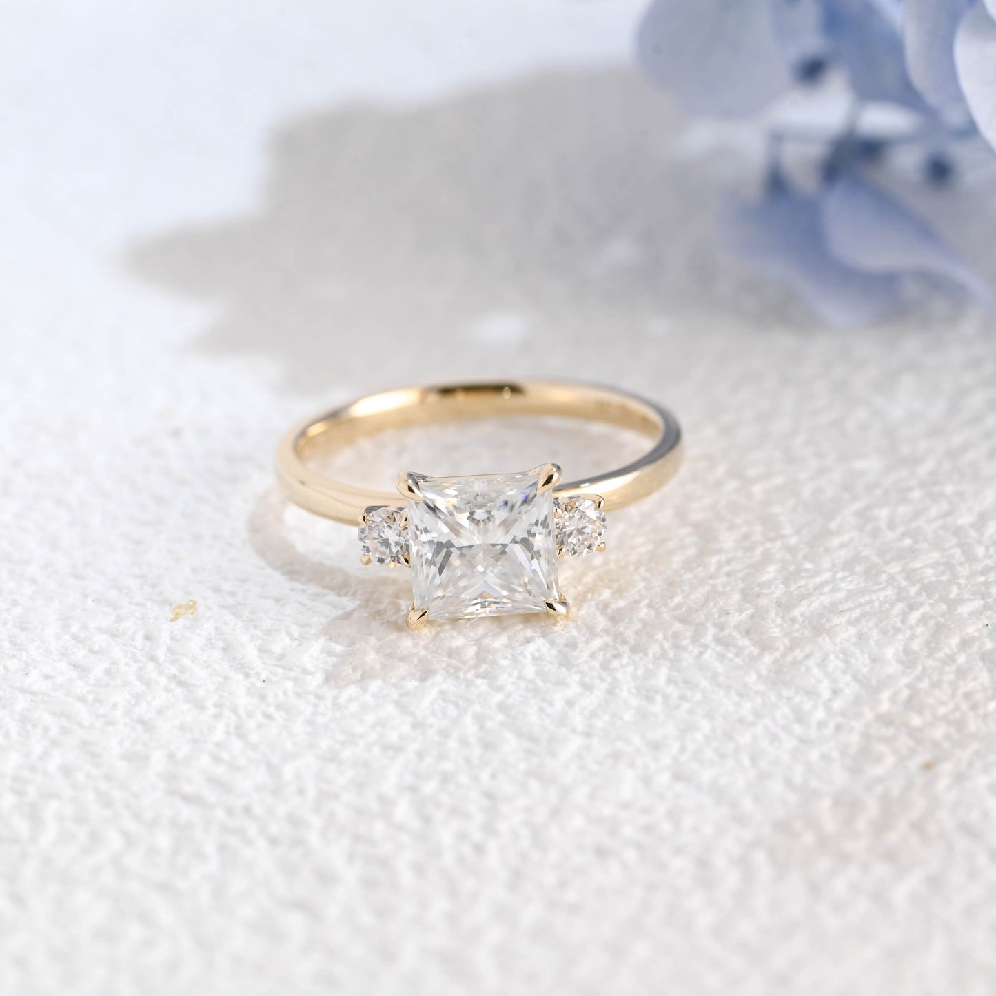 CausYou princess cut moissanite engagement ring Solid Gold Three Stone Princess Cut Moissanite Engagement Ring
