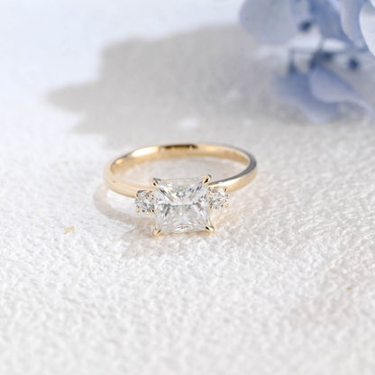 CausYou princess cut moissanite engagement ring Solid Gold Three Stone Princess Cut Moissanite Engagement Ring