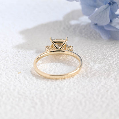 CausYou princess cut moissanite engagement ring Solid Gold Three Stone Princess Cut Moissanite Engagement Ring