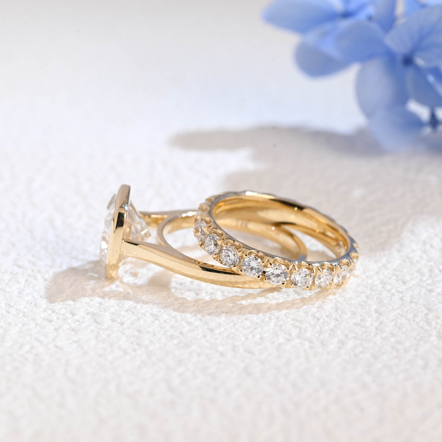 CausYou radiant cut bridal set Solid Gold Cushion Cut Lab Diamond Engagement Ring and Wedding Ring Bridal Set