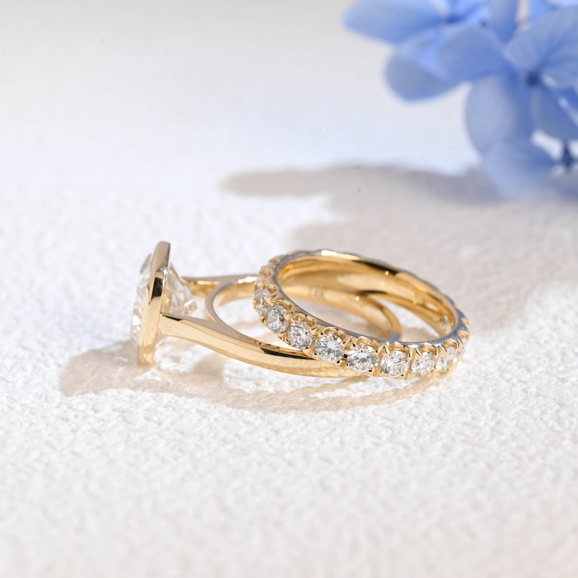 CausYou radiant cut bridal set Solid Gold Cushion Cut Lab Diamond Engagement Ring and Wedding Ring Bridal Set