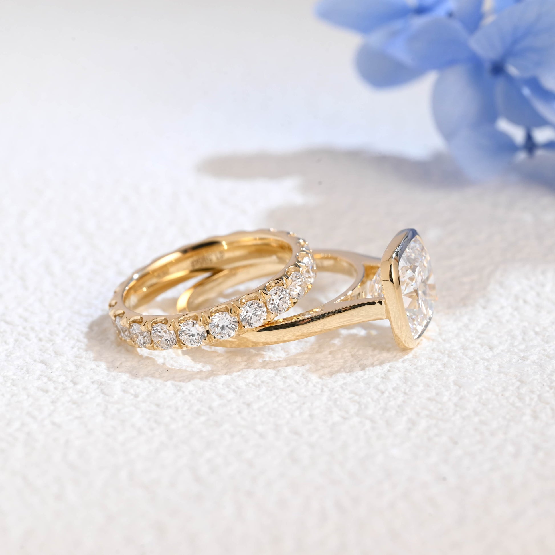 CausYou radiant cut bridal set Solid Gold Cushion Cut Lab Diamond Engagement Ring and Wedding Ring Bridal Set