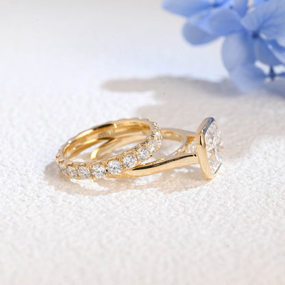 CausYou radiant cut bridal set Solid Gold Cushion Cut Lab Diamond Engagement Ring and Wedding Ring Bridal Set