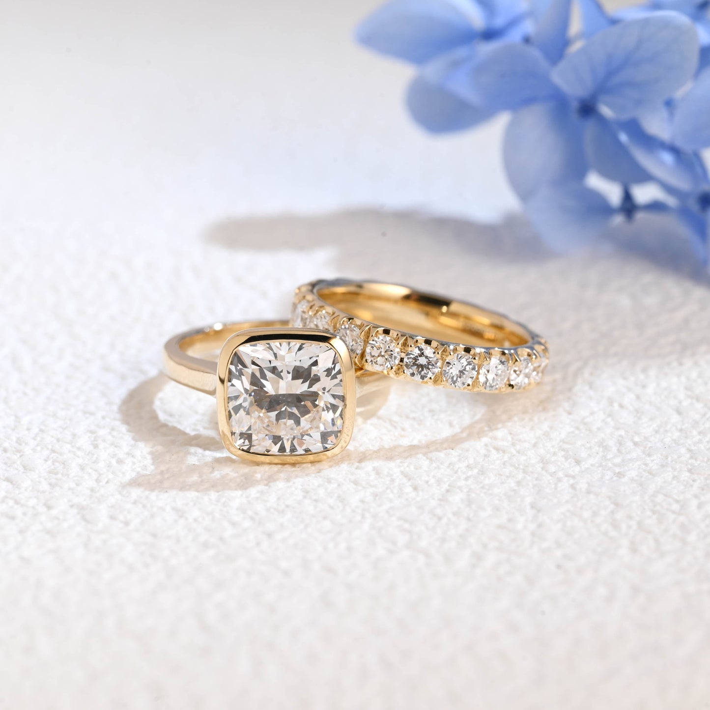 CausYou radiant cut bridal set Solid Gold Cushion Cut Lab Diamond Engagement Ring and Wedding Ring Bridal Set