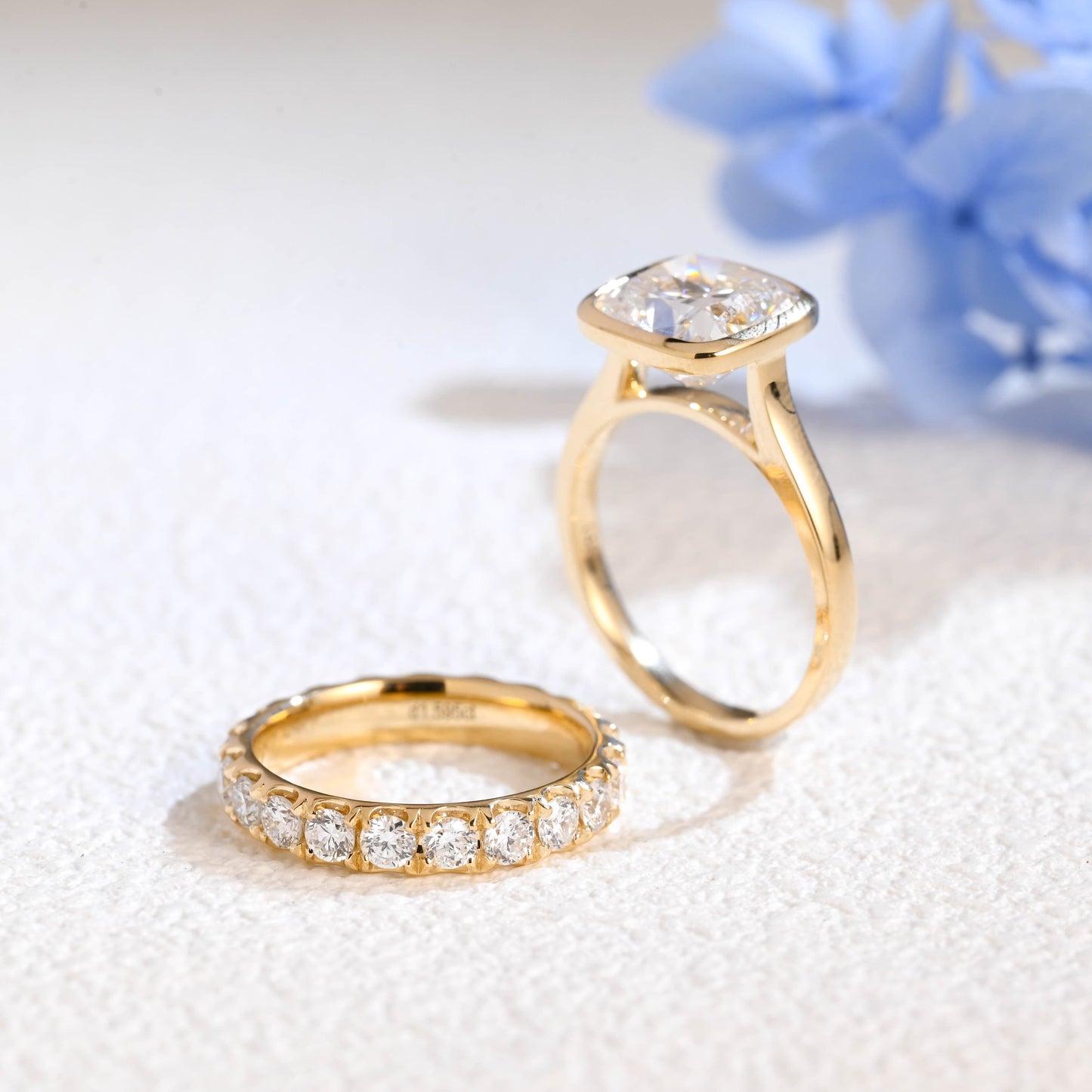 CausYou radiant cut bridal set Solid Gold Cushion Cut Lab Diamond Engagement Ring and Wedding Ring Bridal Set