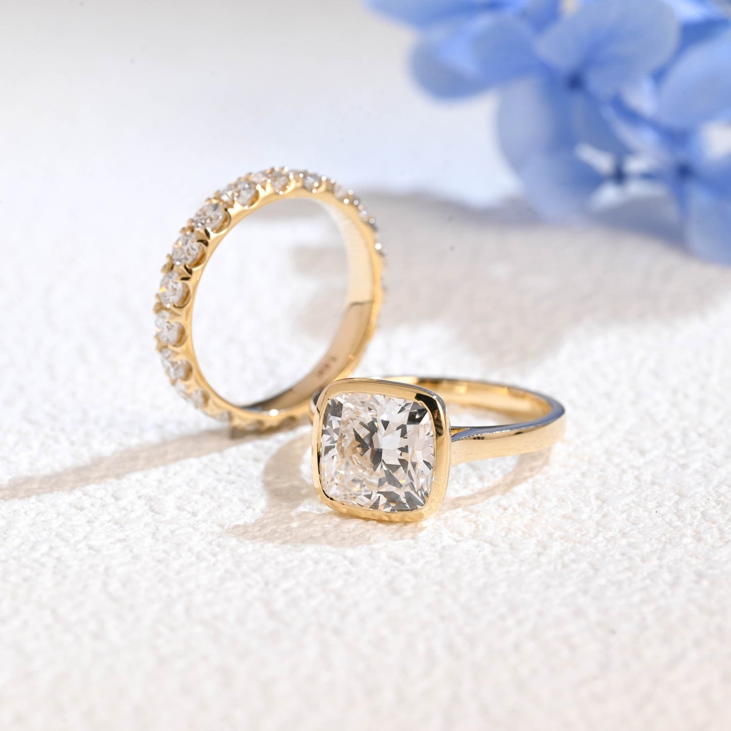 CausYou radiant cut bridal set Solid Gold Cushion Cut Lab Diamond Engagement Ring and Wedding Ring Bridal Set