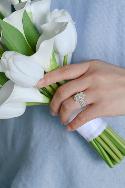 CausYou radiant cut bridal set Solid Gold Radiant Cut Moissanite Engagement Ring and Enhancer Wedding Ring Bridal Set