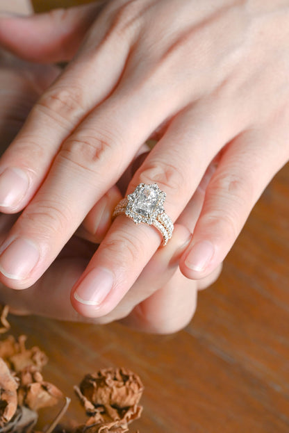 CausYou radiant cut bridal set Solid Gold Radiant Cut Moissanite Engagement Ring and Enhancer Wedding Ring Bridal Set