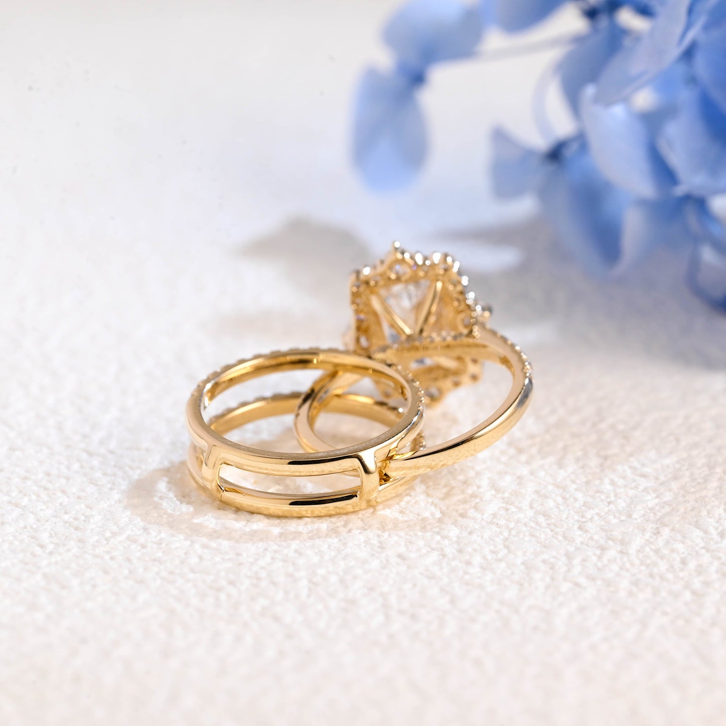 CausYou radiant cut bridal set Solid Gold Radiant Cut Moissanite Engagement Ring and Enhancer Wedding Ring Bridal Set