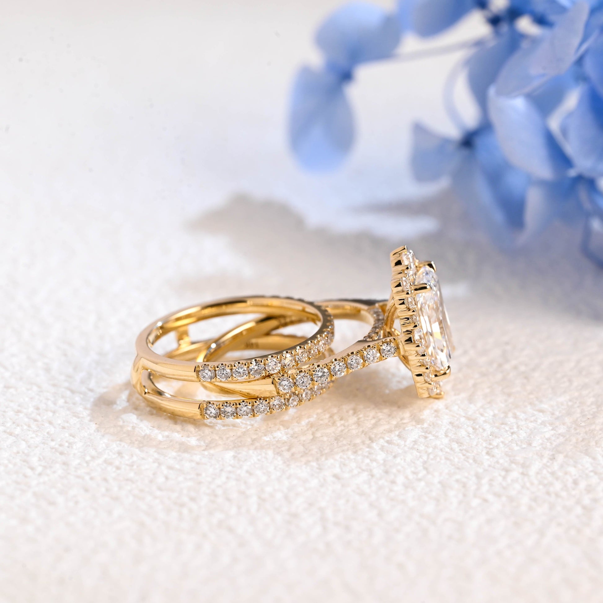 CausYou radiant cut bridal set Solid Gold Radiant Cut Moissanite Engagement Ring and Enhancer Wedding Ring Bridal Set