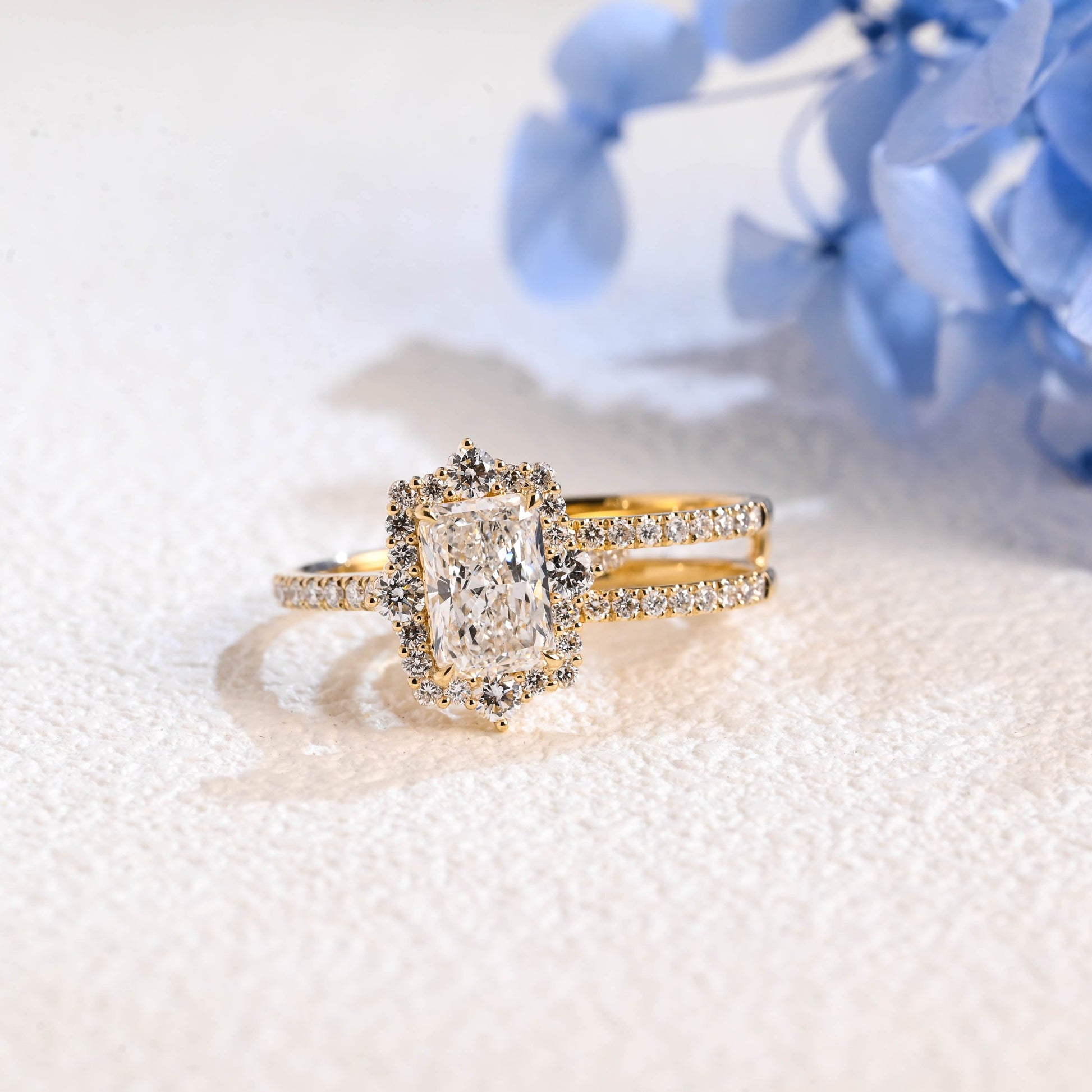 CausYou radiant cut bridal set Solid Gold Radiant Cut Moissanite Engagement Ring and Enhancer Wedding Ring Bridal Set