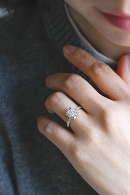 CausYou radiant cut diamond engagement ring Solid Gold Vintage Halo Radiant Cut Lab Diamond Engagement Ring | D Color VS1 IGI Certified (Copy)