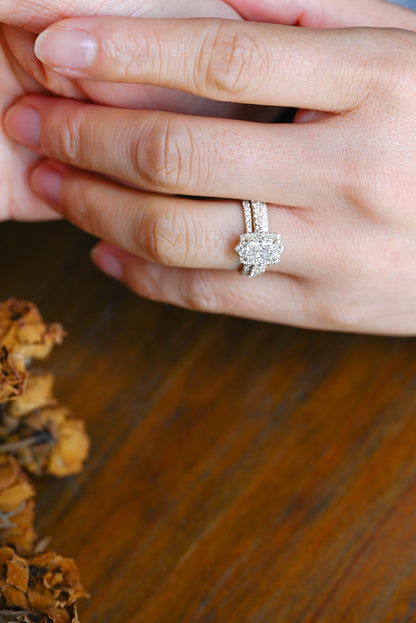 CausYou radiant cut lab diamond bridal set Solid Gold Radiant Cut Lab Diamond Engagement Ring & Round Cut Enhancer Ring, Bridal Set| D Color VS1 IGI Certified