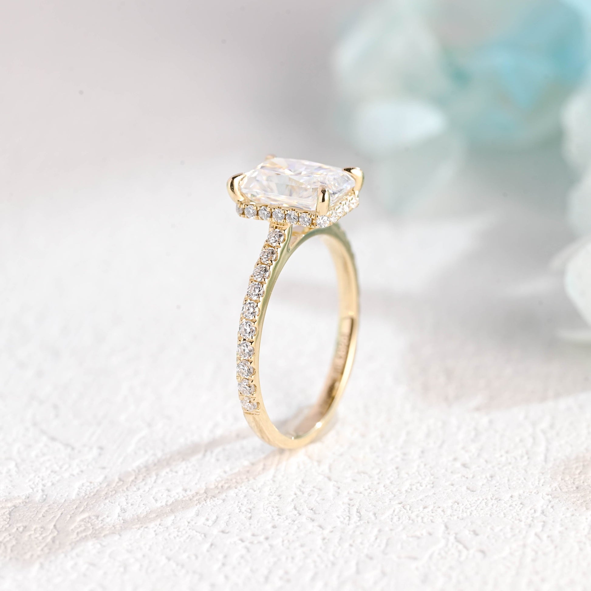 CausYou Radiant Cut Moissanite Engagement Ring CausYou Solid Gold Radiant Cut Moissanite Engagement Ring, Hidden Halo Promise Ring, Wedding Ring for Women Wife