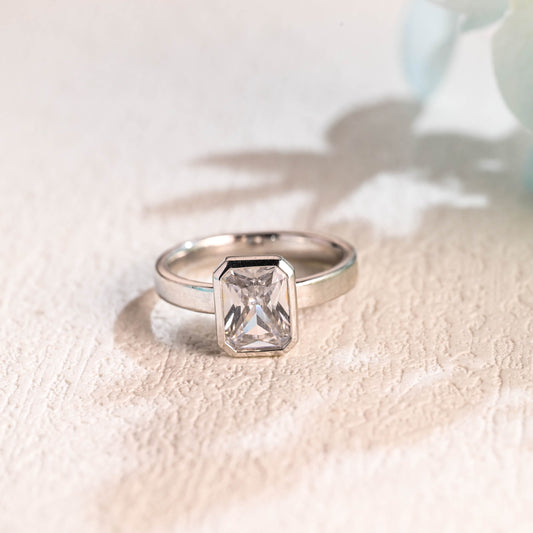 CausYou Radiant Cut Moissanite Engagement Ring Solid Gold 3mm Width Radiant Cut Moissanite Engagement Ring, Solitaire Bezel Promise Ring, Gift for Women Wife