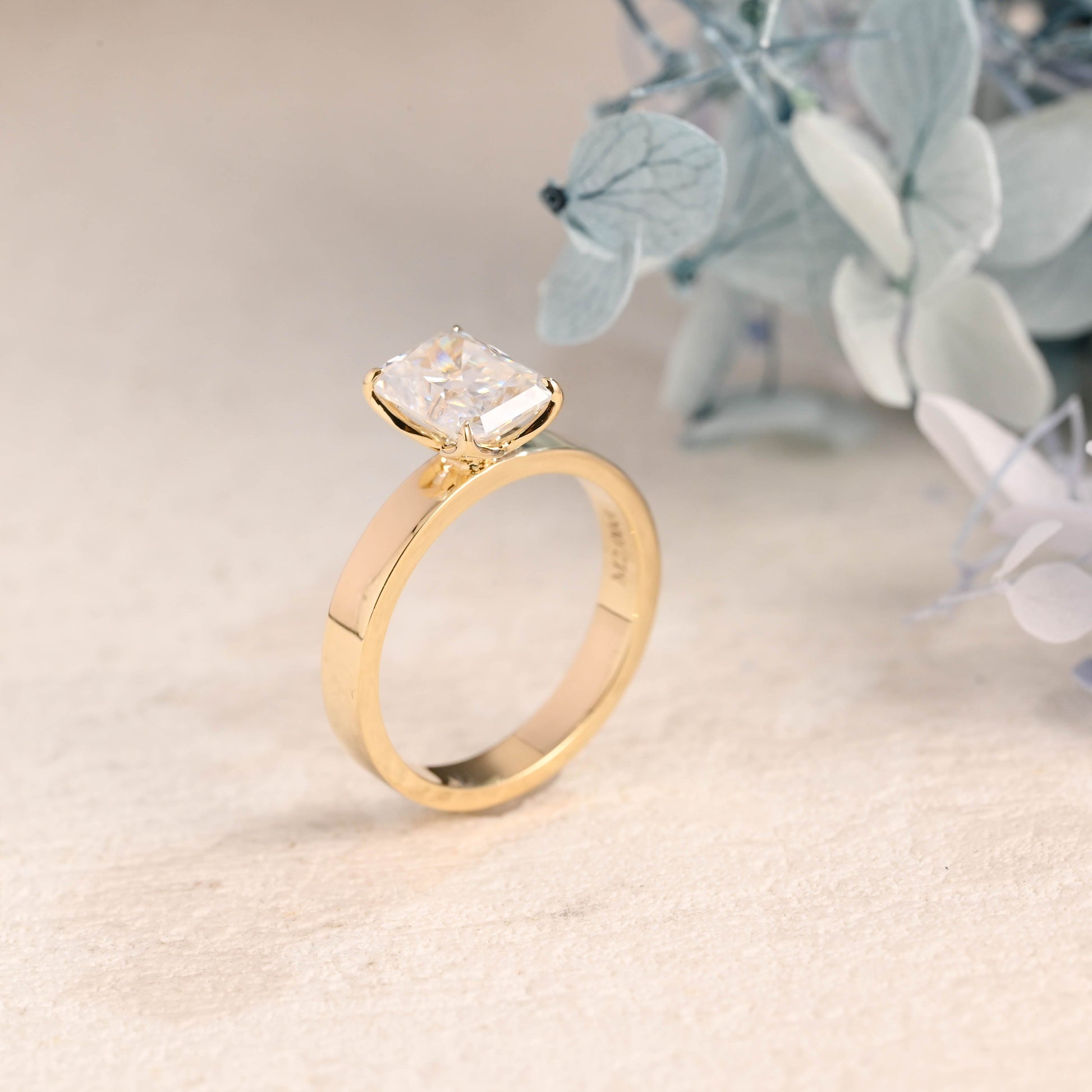 CausYou Radiant Cut Moissanite Engagement Ring Solid Gold 3mm Width Solitaire Radiant Cut Moissanite Engagement Ring