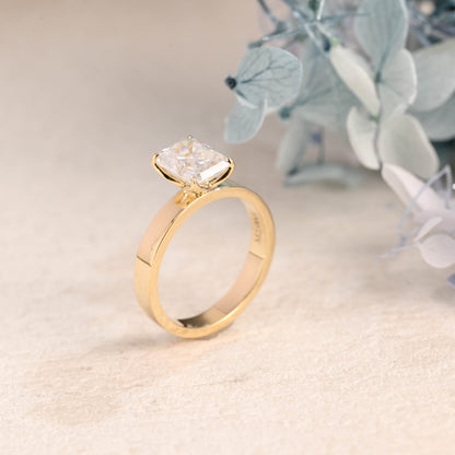 CausYou Radiant Cut Moissanite Engagement Ring Solid Gold 3mm Width Solitaire Radiant Cut Moissanite Engagement Ring