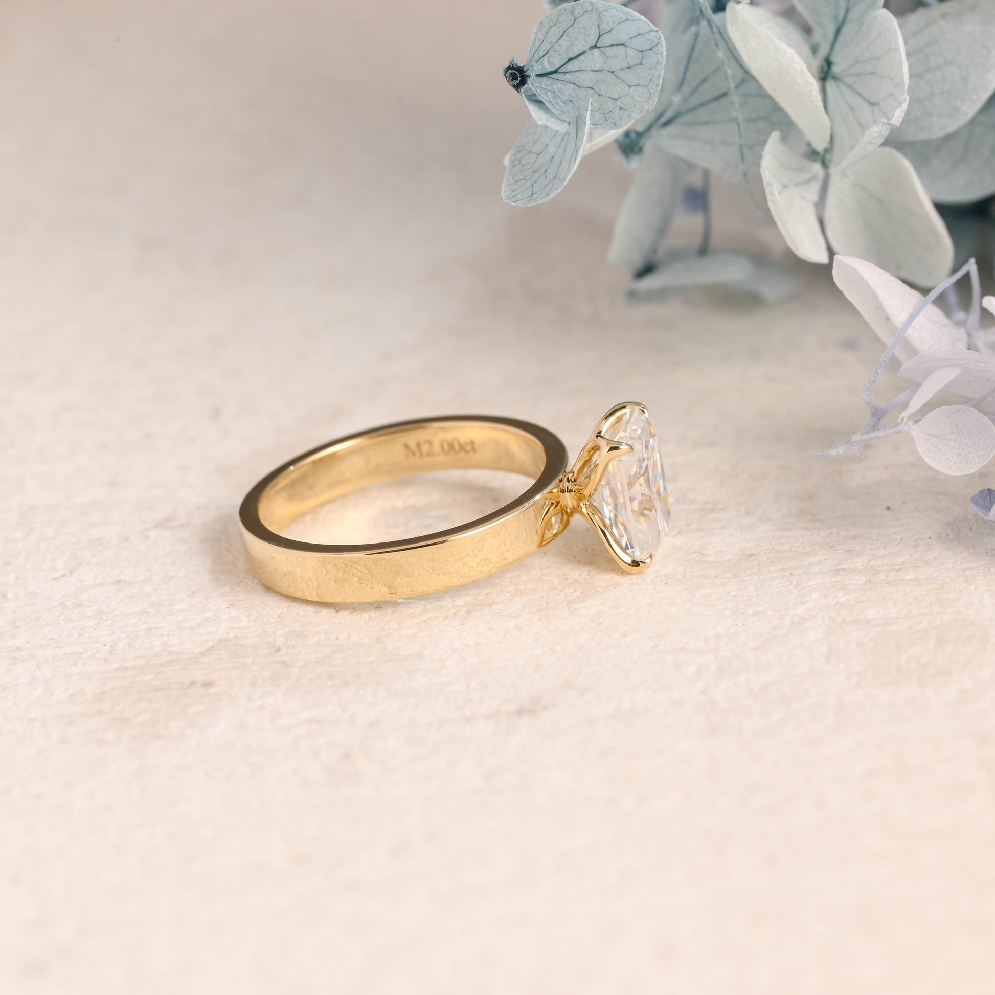 CausYou Radiant Cut Moissanite Engagement Ring Solid Gold 3mm Width Solitaire Radiant Cut Moissanite Engagement Ring