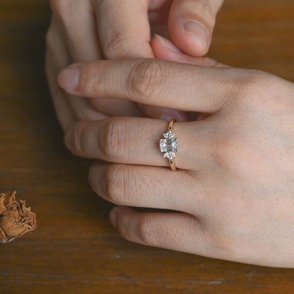 CausYou Radiant Cut Moissanite Engagement Ring Solid Gold Cluster Emerald Cut Moissanite Engagement Ring