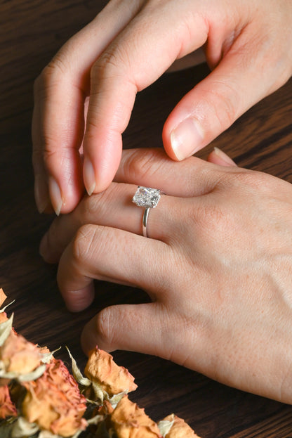 CausYou radiant cut moissanite engagement ring Solid Gold Crushed Ice Hidden Halo Radiant Cut Moissanite Engagement Ring