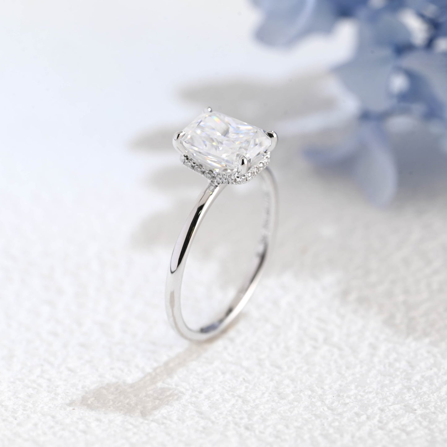 CausYou radiant cut moissanite engagement ring Solid Gold Crushed Ice Hidden Halo Radiant Cut Moissanite Engagement Ring