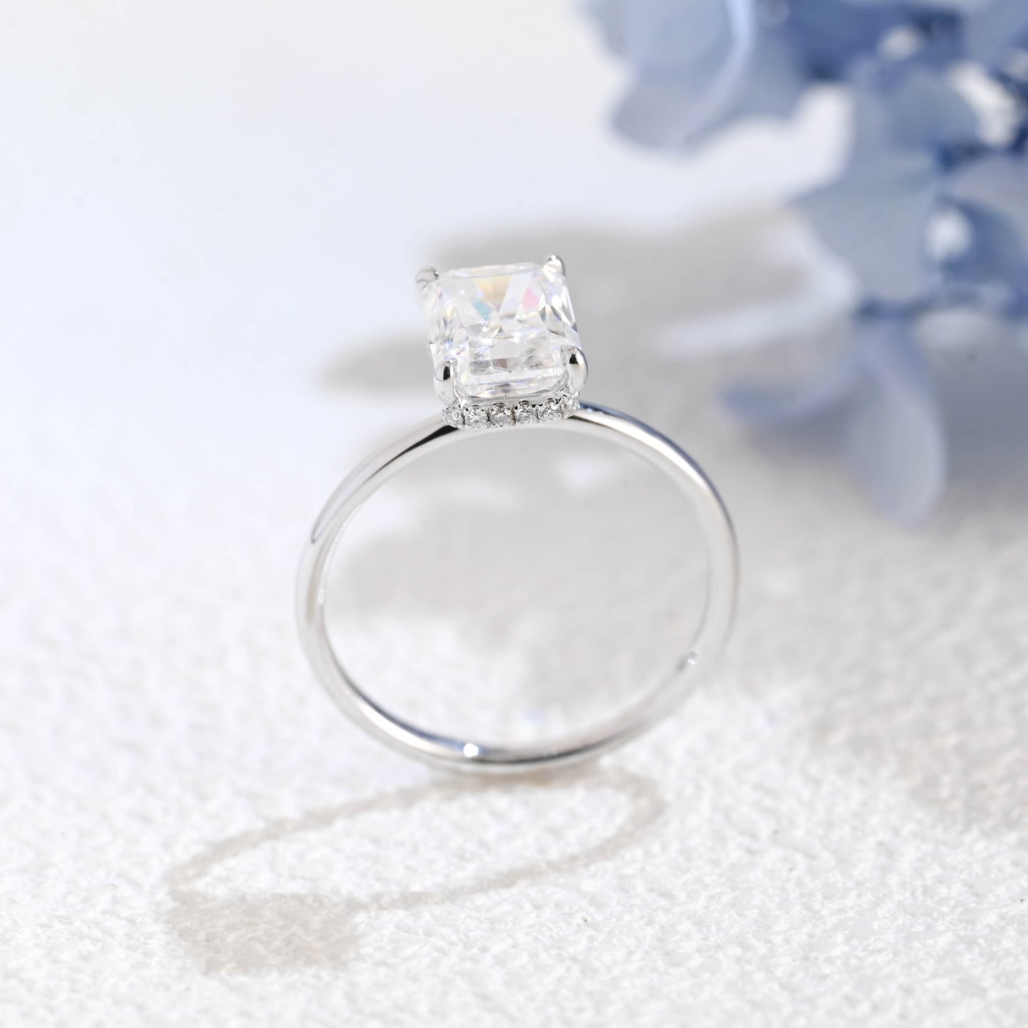 CausYou radiant cut moissanite engagement ring Solid Gold Crushed Ice Hidden Halo Radiant Cut Moissanite Engagement Ring