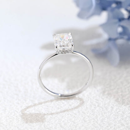 CausYou radiant cut moissanite engagement ring Solid Gold Crushed Ice Hidden Halo Radiant Cut Moissanite Engagement Ring