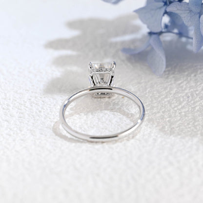 CausYou radiant cut moissanite engagement ring Solid Gold Crushed Ice Hidden Halo Radiant Cut Moissanite Engagement Ring