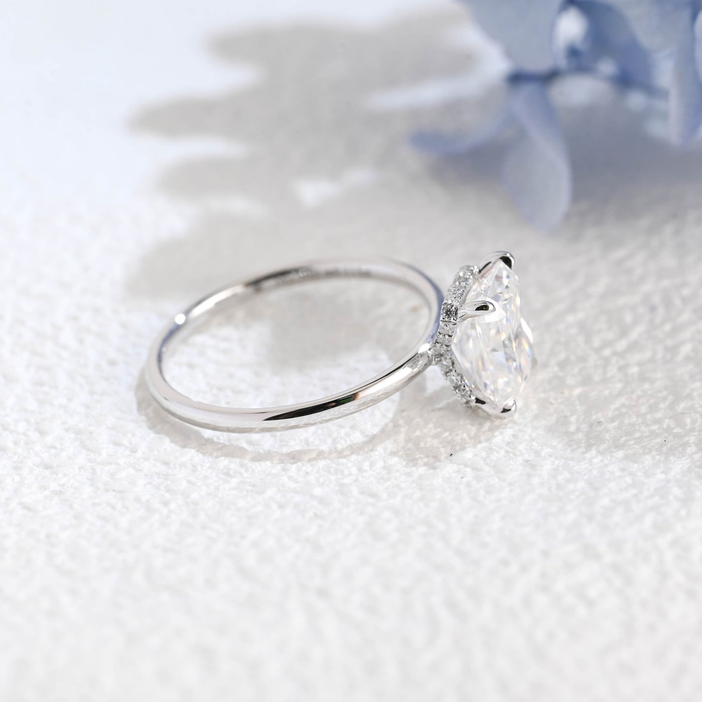 CausYou radiant cut moissanite engagement ring Solid Gold Crushed Ice Hidden Halo Radiant Cut Moissanite Engagement Ring