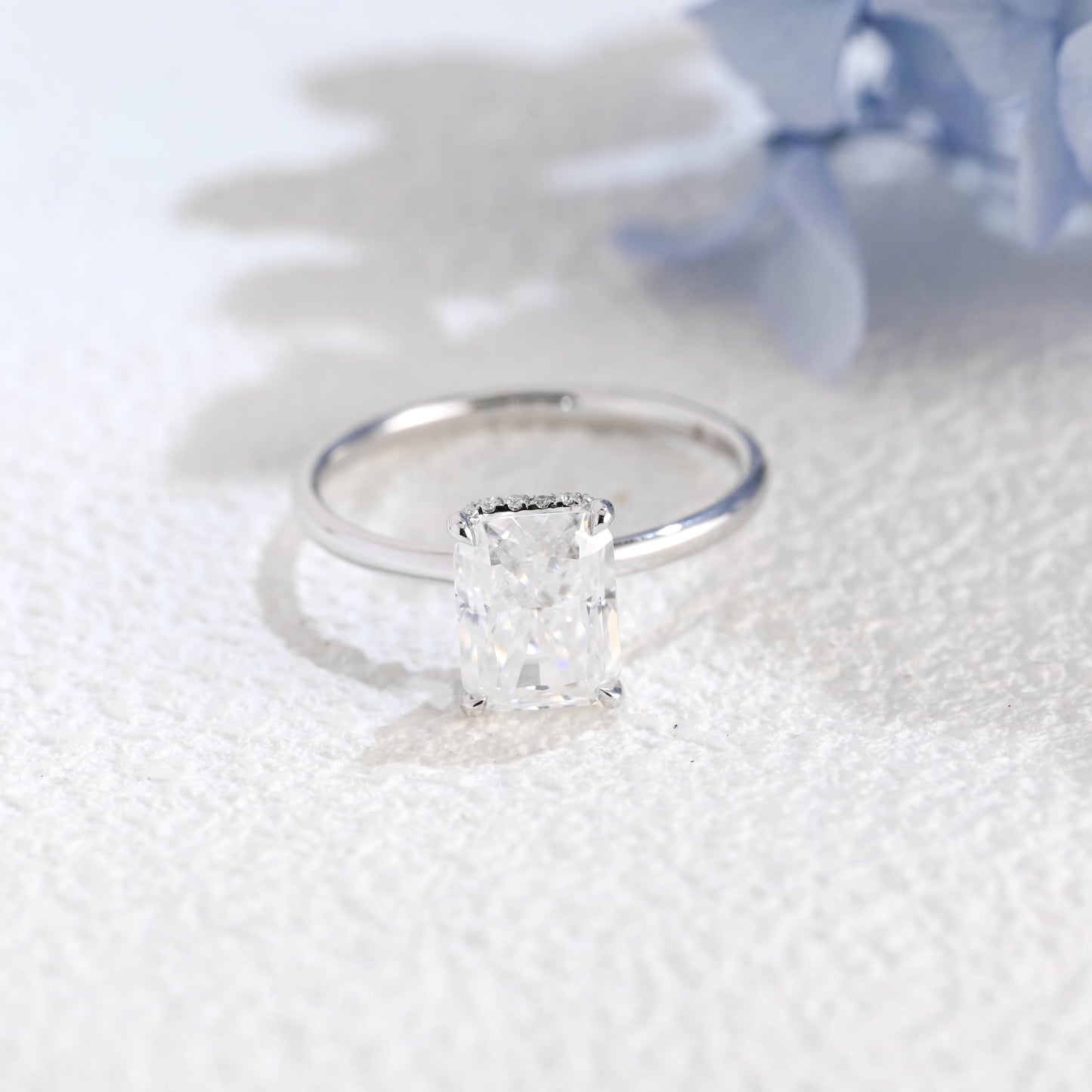 CausYou radiant cut moissanite engagement ring Solid Gold Crushed Ice Hidden Halo Radiant Cut Moissanite Engagement Ring
