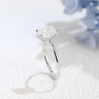 CausYou radiant cut moissanite engagement ring Solid Gold Crushed Ice Hidden Halo Radiant Cut Moissanite Engagement Ring