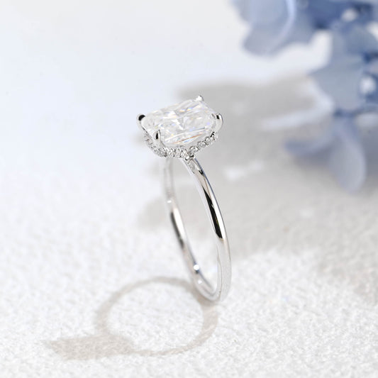 CausYou radiant cut moissanite engagement ring Solid Gold Crushed Ice Hidden Halo Radiant Cut Moissanite Engagement Ring