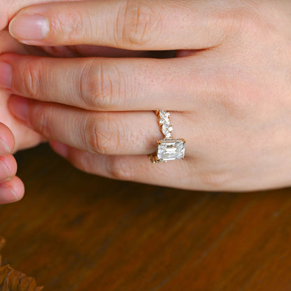 CausYou Radiant Cut Moissanite Engagement Ring Solid Gold Hidden Halo Emerald Cut Moissanite Engagement Ring